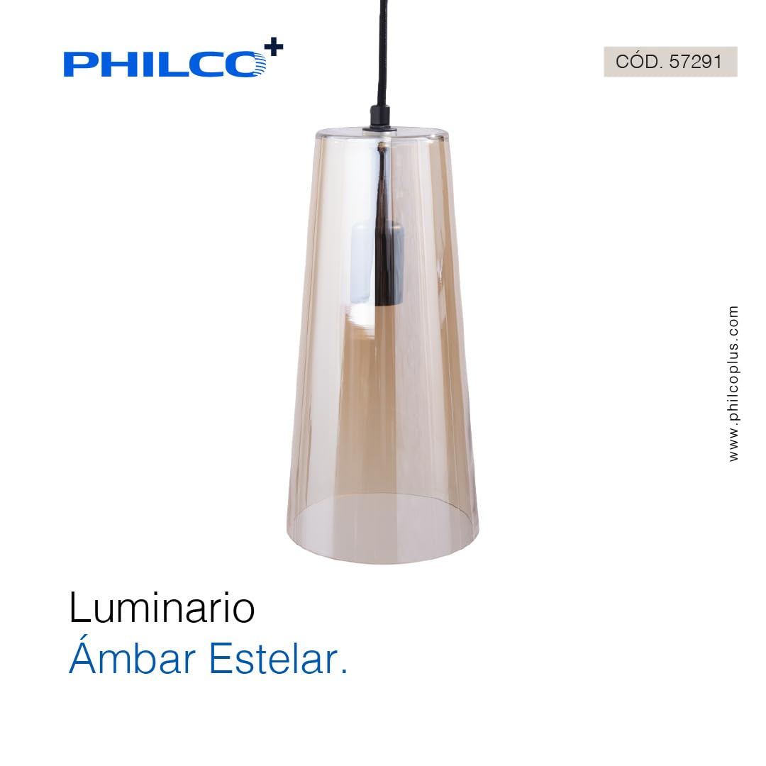 Philco Luminario Ámbar Estelar. Base E26, luminario para ser suspendido, cuerpo de cristal ámbar, cable ajustable, uso interior