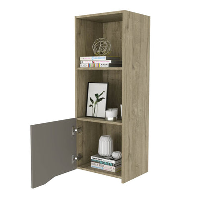 Espacio Excelsior - Espacio Klik KLIK Librero Auxiliar obregon armable, Color Duna con Taupe, Dimensiones 41 Largo X 34 Ancho X 110 Alto cm, Estilo contemporáneo, con Dos entrepaños y una Puerta abatible