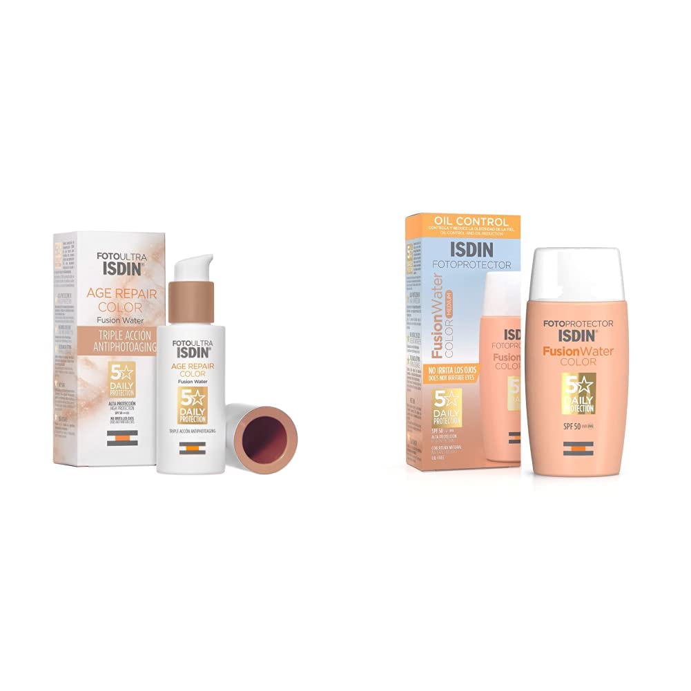 ISDIN FotoUltra Age Repair Fusion Color + Fotoprotector Water SPF 50, Kit Facial - Age Repair Fusion + Fotoprotector Water COLOR