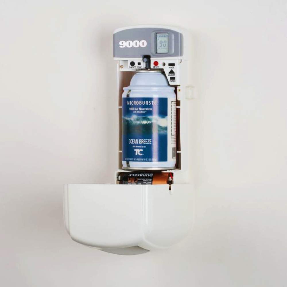 Rubbermaid Commercial Microburst 9000 - Dispensador LCD con control de olores en aerosol, color blanco, para restaurantes, hoteles, escuelas, aeropuertos, oficinas