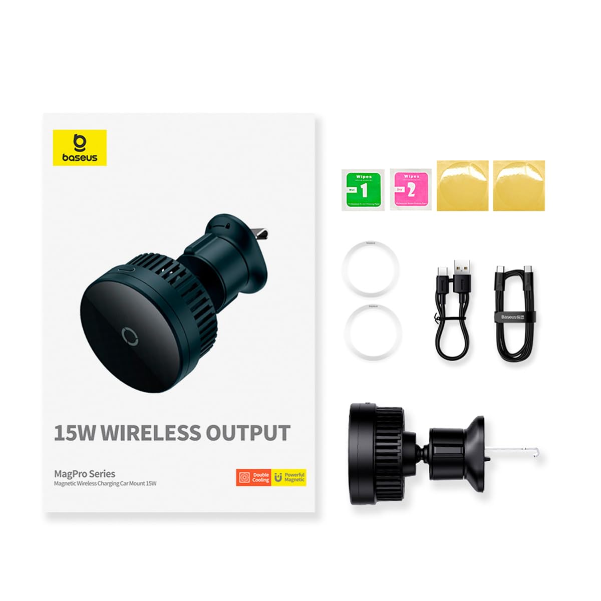 Baseus Cargador inalámbrico Magnético de Automóvil 15W Soporte para teléfono de Carga rápida para ventilación de automóvil para iPhone 15 14 13 12, Samsung Galaxy & Note, Google Pixel y Huawei, Black