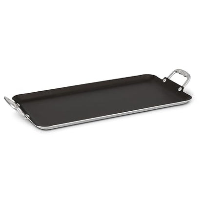 Vasconia | Plancha Doble Lisa Esencial Aluminio Antiadherente Negro 54x29cm | Doble quemador, Cocción uniforme, Recubrimiento interior, Fácil limpieza, Uso diario, Gran capacidad, Libre de PFOA