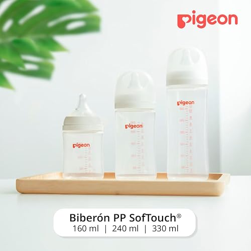 PIGEON SofTouch | Biberón Para Bebés De 3 Meses En Adelante | Simula Lactancia Materna | Tecnología Japonesa | Reduce Cólicos | 240 ml | Color Blanco.