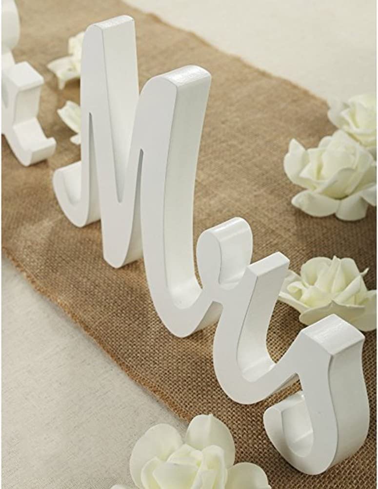 Señal de señor y señora, letrero de madera rústica no empotrado con letras de señor y señora, mesa de boda, accesorios de fotos, mesa de fiesta, decoración de cena superior, regalos de boda, blanco
