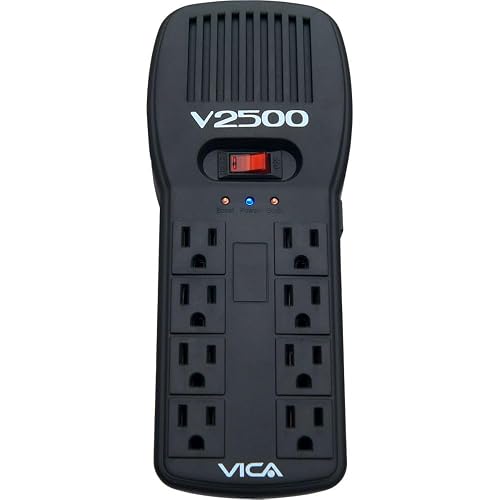 VICA V2500 Regulador Electrónico de Voltaje 2500 VA / 1500 W con 8 Tomas reguladas, supresor de Picos y Puertos RJ11 y RJ45 | Empotrable y Certificado Nom