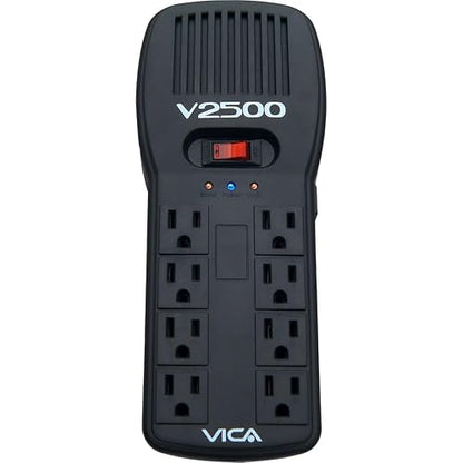 VICA V2500 Regulador Electrónico de Voltaje 2500 VA / 1500 W con 8 Tomas reguladas, supresor de Picos y Puertos RJ11 y RJ45 | Empotrable y Certificado Nom