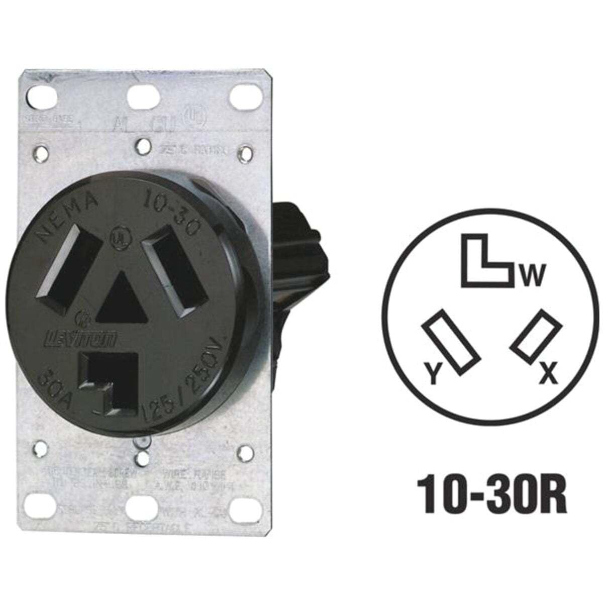 Leviton 020-05207-S10 Receptáculo Entrada Recta Industrial 30A 125/250V 3P3H Nema 10-30R,,, pack of/paquete de 1