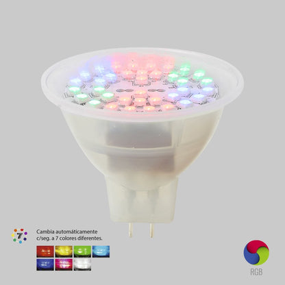 Tecnolite Foco MR16 LED 3 W Luz RGB MR16-SMDLED/3WRGB, Base GX5.3, No Atenuable, 1 Unidad