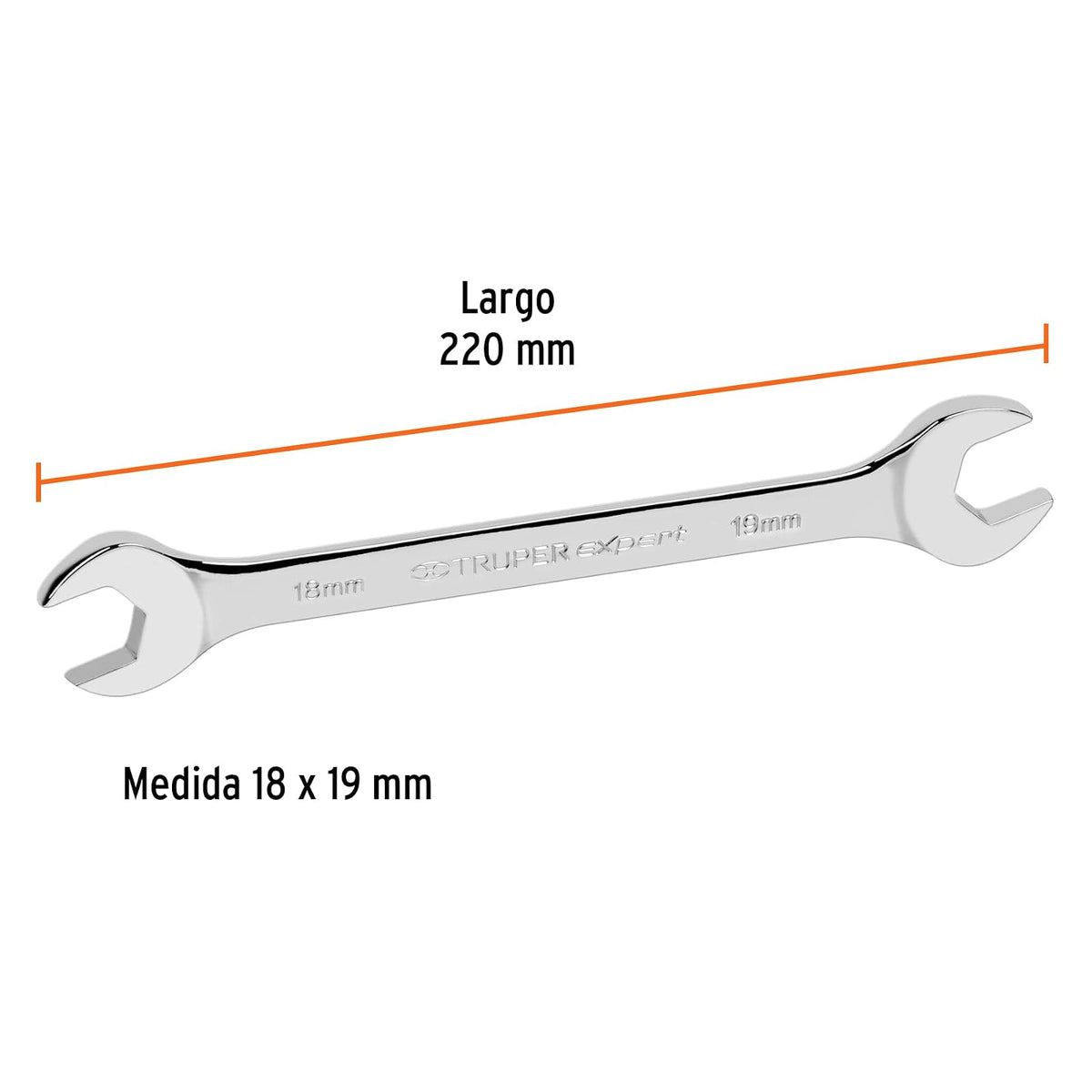 Truper Expert LL-31819, Llave española, milimétrica, 18 x 19 x 227 mm