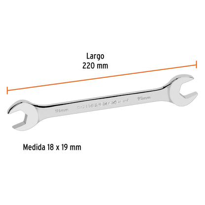 Truper Expert LL-31819, Llave española, milimétrica, 18 x 19 x 227 mm
