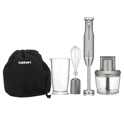 Cuisinart Batidora de Inmersión 400W HB-400ES con Accesorios Plata | Incluye Mini procesador con cuchillas y disco rallador,Batidor globo, 5 velocidades, Botón bloqueo, Bolsa almacenamiento