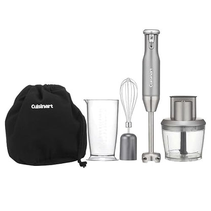 Cuisinart Batidora de Inmersión 400W HB-400ES con Accesorios Plata | Incluye Mini procesador con cuchillas y disco rallador,Batidor globo, 5 velocidades, Botón bloqueo, Bolsa almacenamiento
