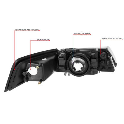 DNA Motoring HL-OH-FM99-BK-AM Faros Delanteros Negros Ámbar para Ford Mustang 99-04