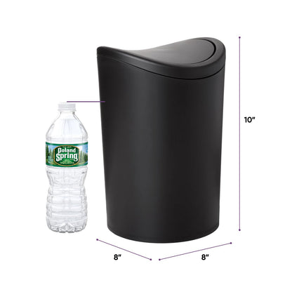 Superio Cubo de Basura con Tapa Abatible | Negro mate, 1.5 galones, 6 litros, plástico, para baño, cocina, oficina, debajo del computadora