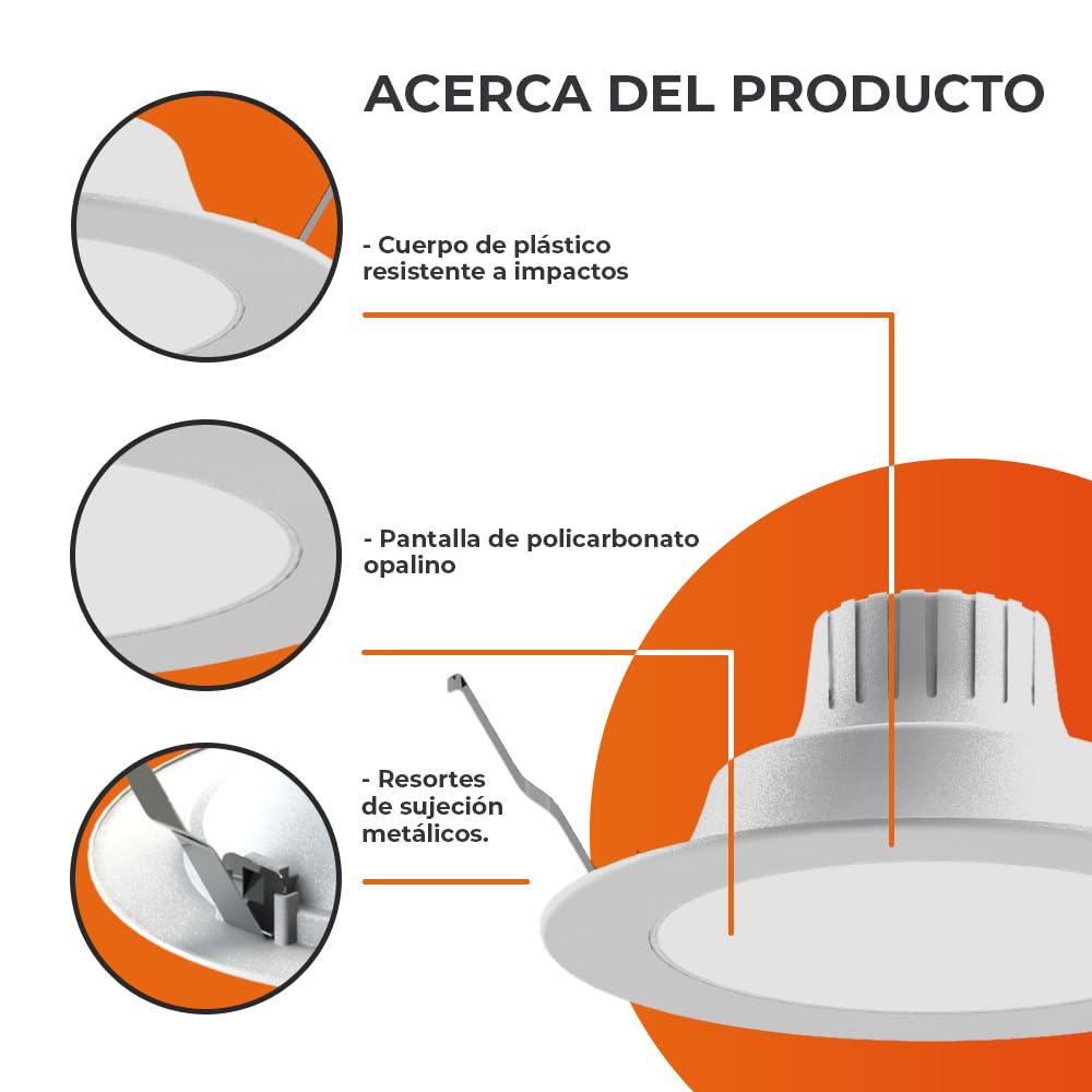 Tecnolite - Lámpara Empotrable de Techo Downlight LED 10 W, Luz Blanca Ajustable, Atenuable, Multivoltaje