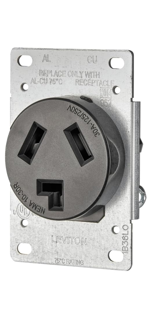 Leviton 020-05207-S10 Receptáculo Entrada Recta Industrial 30A 125/250V 3P3H Nema 10-30R,,, pack of/paquete de 1
