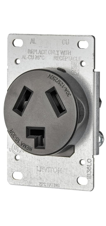 Leviton 020-05207-S10 Receptáculo Entrada Recta Industrial 30A 125/250V 3P3H Nema 10-30R,,, pack of/paquete de 1