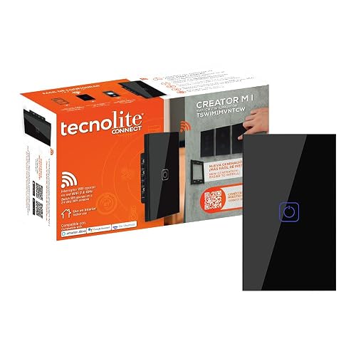Tecnolite Connect - Apagador Inteligente Táctil WiFi 1 Circuito, Requiere Cable Neutro, Compatible con App móvil, Alexa, Google y Siri, Interruptor Inteligente