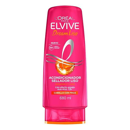 L'Oréal Paris Elvive Dream Liso Acondicionador, Efecto Keratina Anti Frizz Hasta por 72h, Resistente a la Humedad, Cabello Liso y Sedoso, 680ml