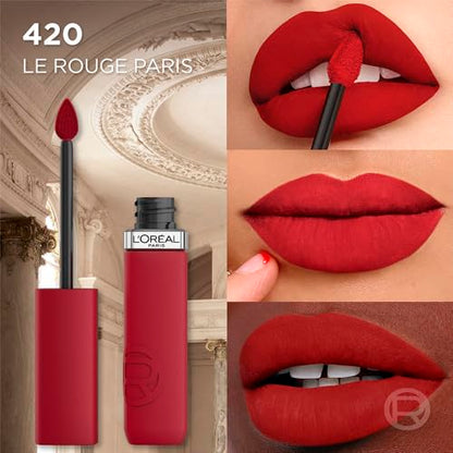 L’Oréal Paris Infaillible Le Matte Resistance Labial Líquido de Larga Duración por 16H, a Prueba de Agua, Color Intenso, con Ácido Hialurónico, Tono True Love