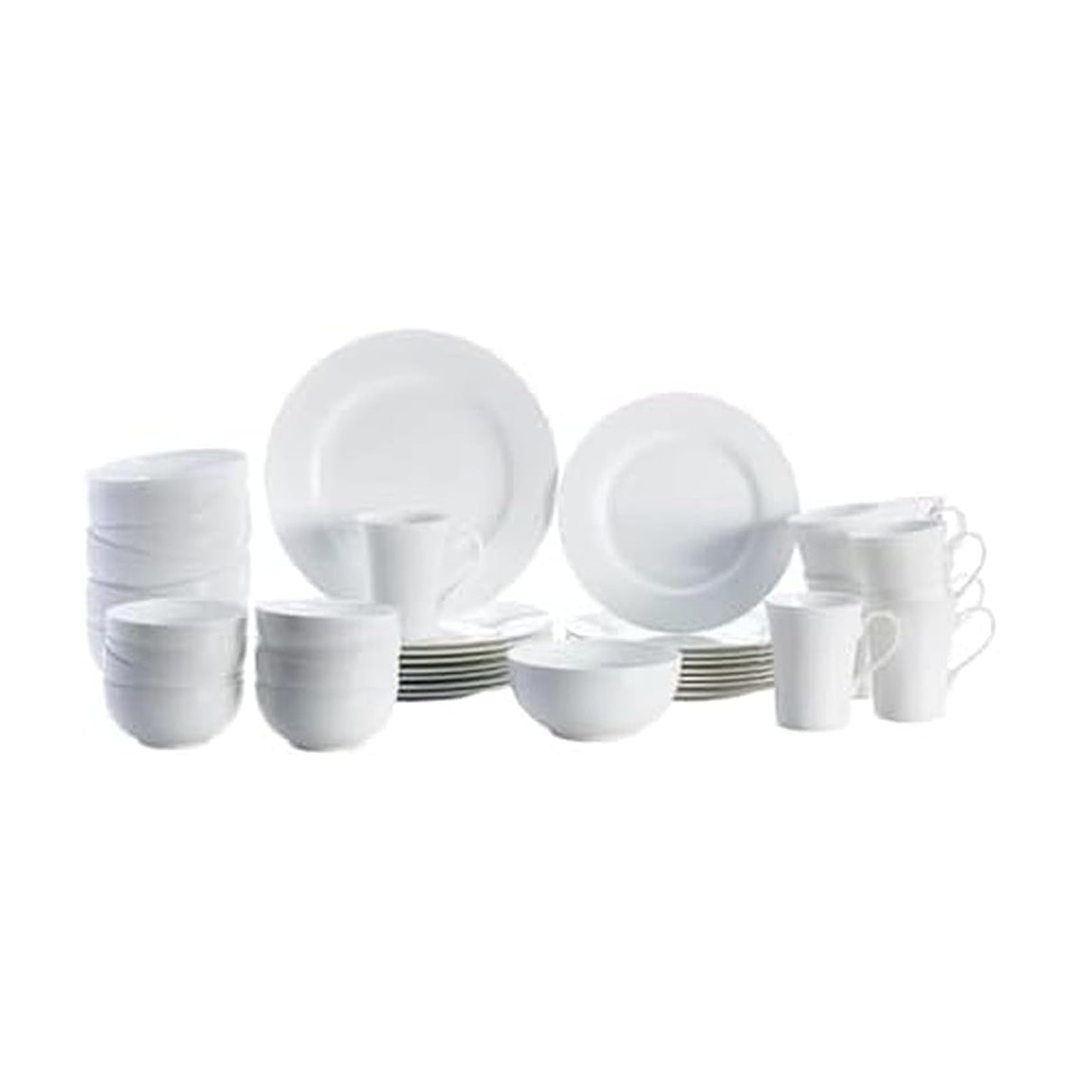 Mikasa Delray - Juego de vajilla blanca de 40 piezas, servicio para 8, platos de porcelana duraderos, cuencos y tazas, apto para lavaplatos y microondas