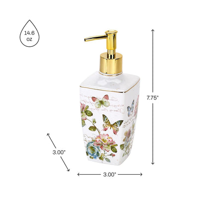 Avanti Linens - Bomba de loción/dispensador de jabón, Accesorios de encimera de cerámica, decoración artística del hogar (colección de jardín de Mariposas)
