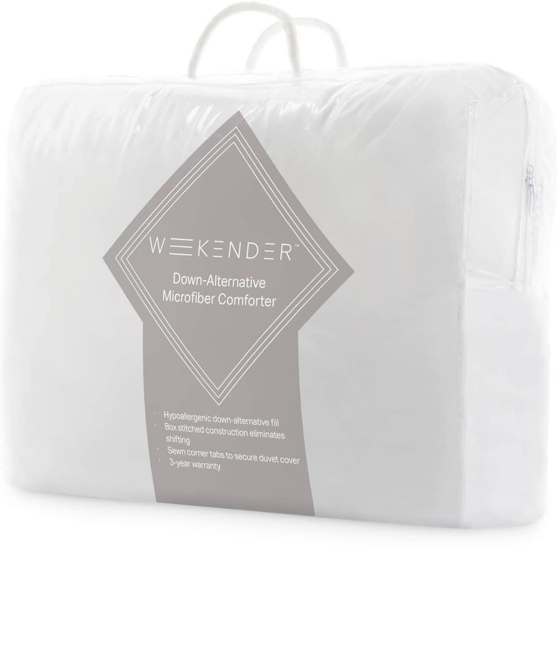 Weekender - Edredón Acolchado de Plumón Alternativo - Matrimonial - Microfibra Suave e Hipoalergénica - Úsalo Solo o con Funda - Reversible - Toda Estación - Blanco