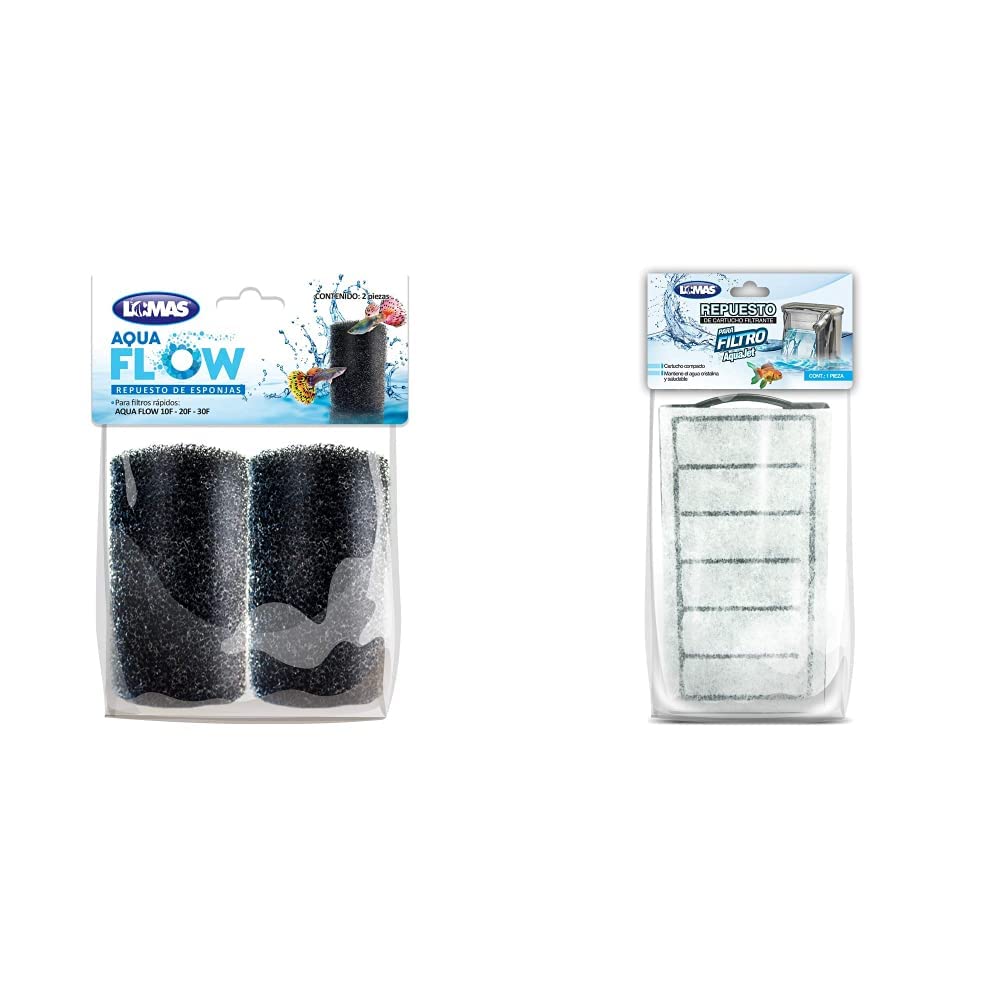 Lomas Repuesto Esponja para Filtro Rápido Aqua-Flow, 2 Piezas + Cartucho para Filtro Aquajet Slim