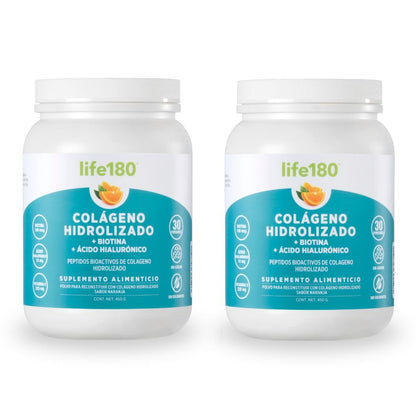 Life180 Colágeno Hidrolizado con Biotina y Vitamina E Sabor Naranja, Pack de 2 - 5g Plus - 450 g (Paquete de 2)