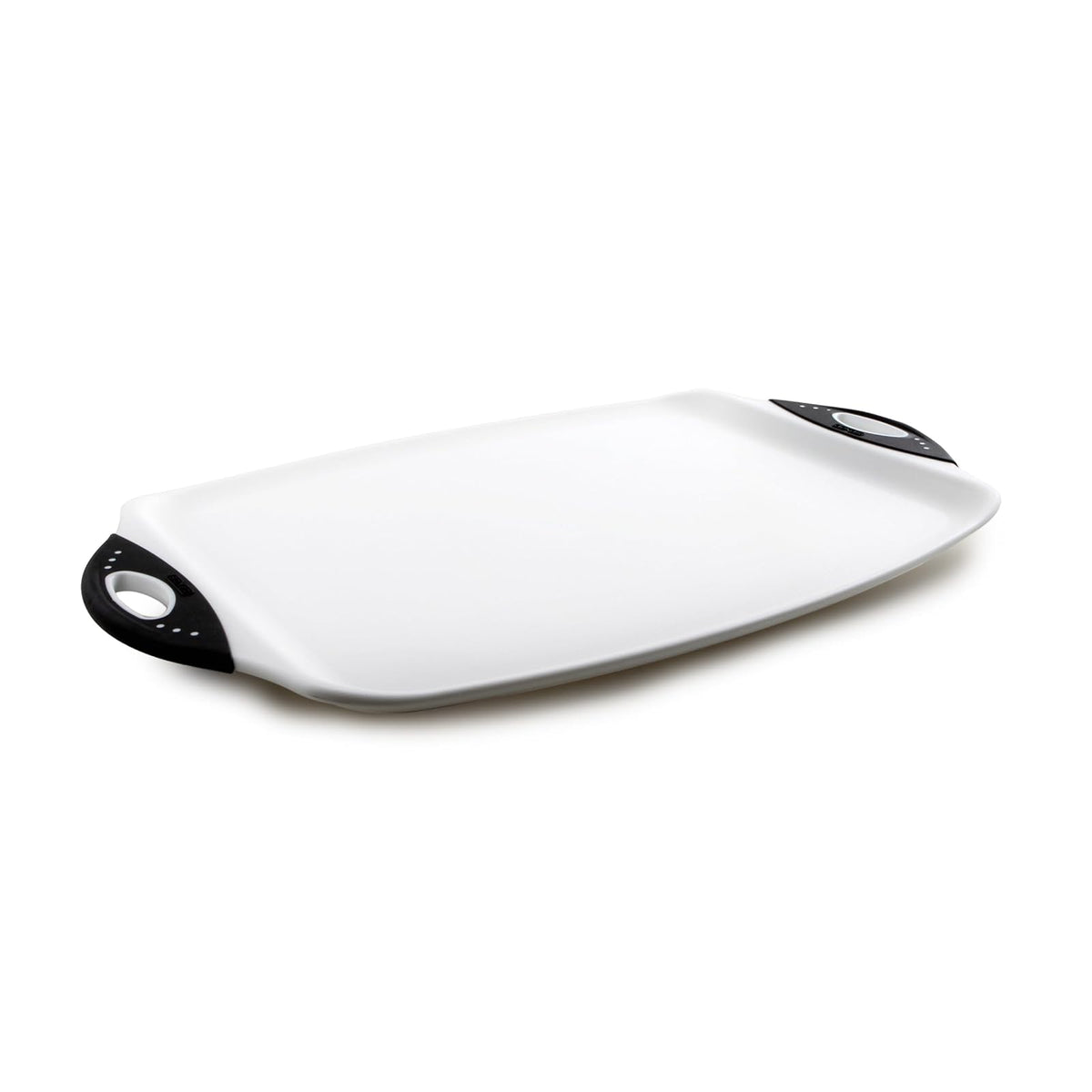 Dexas Tabla de cortar para cortar y servir, 12.5 x 20 pulgadas, color blanco con asas negras (329-32-25)