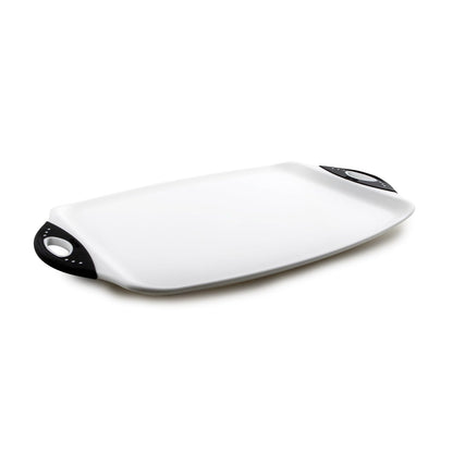 Dexas Tabla de cortar para cortar y servir, 12.5 x 20 pulgadas, color blanco con asas negras (329-32-25)