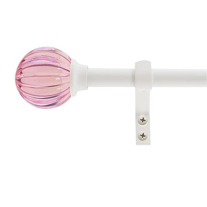 Decopolitan - Juego de barra de cortina de bola estriada de 5/8 pulgadas, 26 a 48 pulgadas, color rosa
