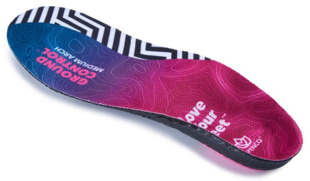 Spenco Plantillas atléticas de longitud completa con control de suelo para mujeres y hombres, arco medio, mujeres 9-10 / hombres 8-9