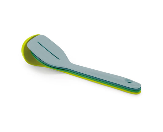 Joseph Joseph Duo Juego de utensilios de 4 piezas resistente al calor con cucharón, cucharas sólidas y ranuradas y volteador; clip de asas para almacenamiento organizado, ópalo
