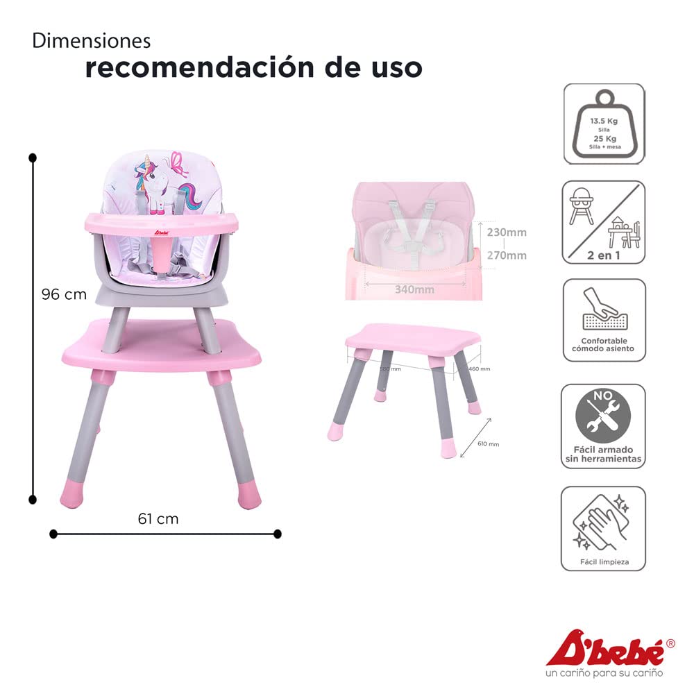 D´bebé Silla Alta 4 en 1 grow with me color rosa