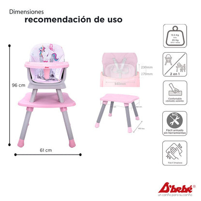 D´bebé Silla Alta 4 en 1 grow with me color rosa