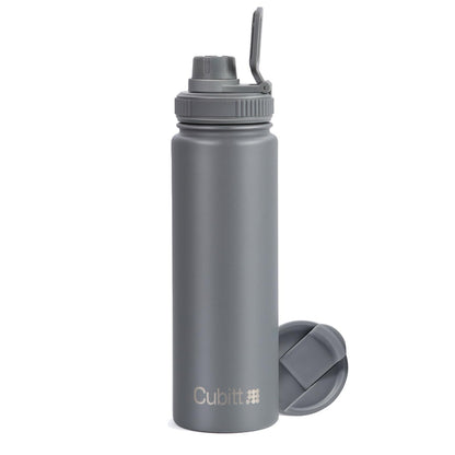 CUBITT, Termo Dos Tapas 710 ml, Botella de Agua 24 oz para Deportes, Con Tapa para Café y Tapa Deportiva de Boca Ancha, Termo de Acero Inoxidable, Guarda Frío 24 Horas y Calor 12 Horas, Gris