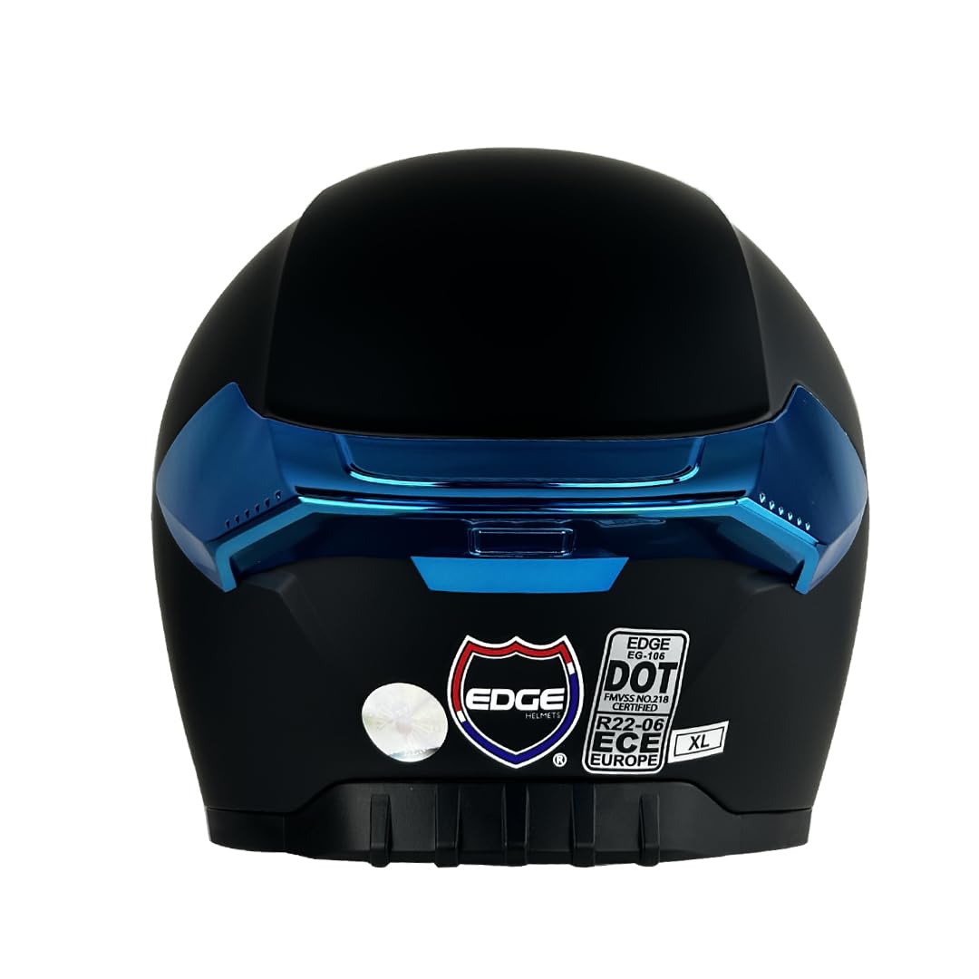 Casco Edge Integral Vortex Dot/ECE Negro Solido Mate Visor/Spoiler Azul L