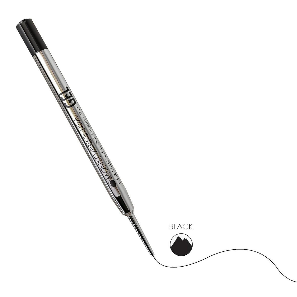 Monteverde Recambios de gel sin tapa para adaptarse a bolígrafos estilo Parker, punta de aguja extrafina de 0,5 mm, negro, paquete de 2, tecnología de escritura suave para Parker, Conklin, Schmidt y