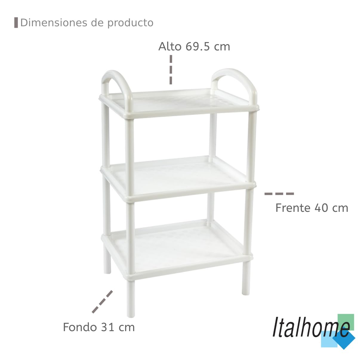 Italhome Estante De Plástico con 3 Repisas Lisas, Organizador Multiusos para Interior Ideal para Almacenamiento Scalp
