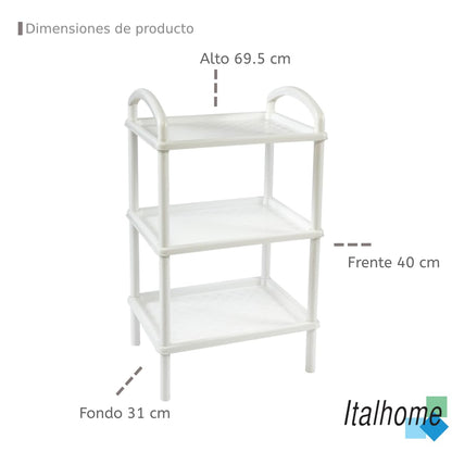 Italhome Estante De Plástico con 3 Repisas Lisas, Organizador Multiusos para Interior Ideal para Almacenamiento Scalp