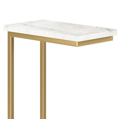 SIMPLIHOME Skyler - Mesa Auxiliar de Metal de 18 Pulgadas de Ancho en Blanco y Dorado, en Forma de C con Parte Superior de mármol Genuino para Sala de Estar, recámara u Oficina en casa