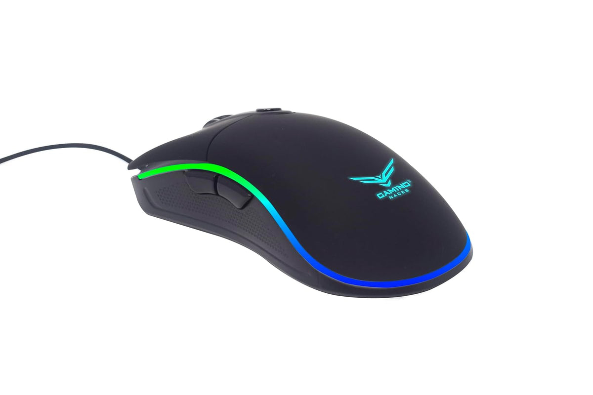 Gaming Naceb Mouse Gamer Retroiluminado NA-0933 RGB con Cable USB - Mouse Ergonómico dpi Ajustable hasta 3200 con 4 Botones Programables para PC Gaming - Negro