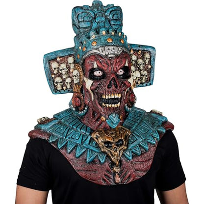 Ghoulish Productions Mictlantecuhtli Máscara de Látex con Pecho Integrado | Inspirada en Dios Azteca del Inframundo | Pintada a Mano para Halloween Cosplay | Multicolor Talla M