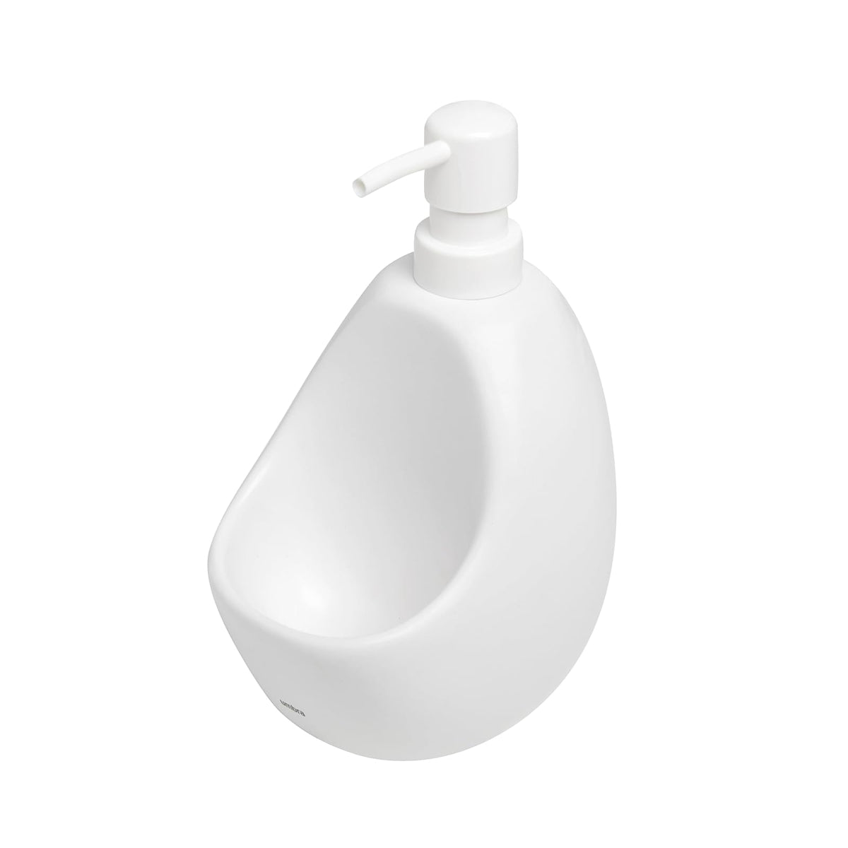 Umbra Joey Dispensador de detergente o jabón | Cerámica mate y resistente, uso con una sola mano, almacenamiento integrado para accesorios - Blanco