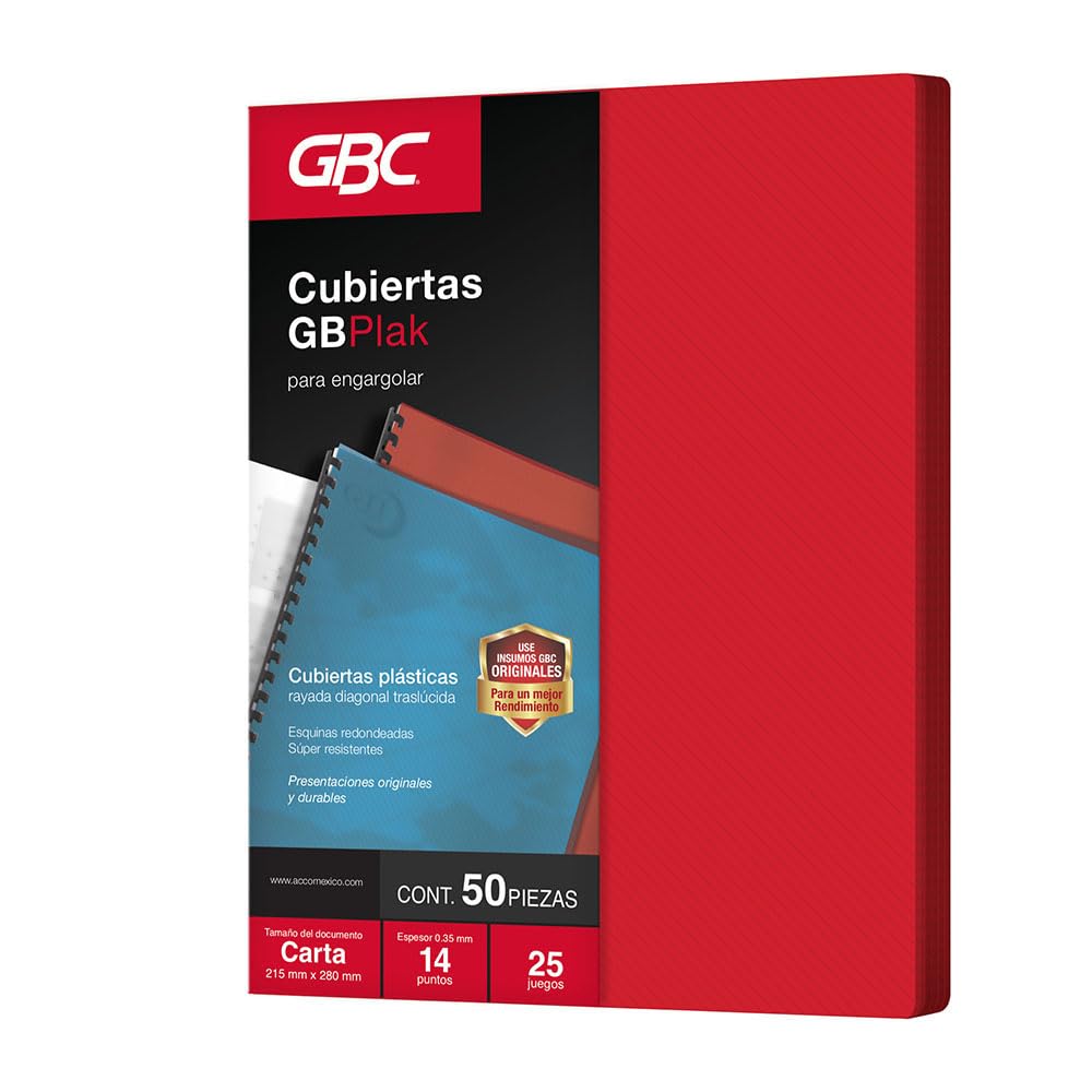 GBC Cubierta para Encuadernar Tamaño Carta, 14 Puntos - RAYADO - COLOR ROJO