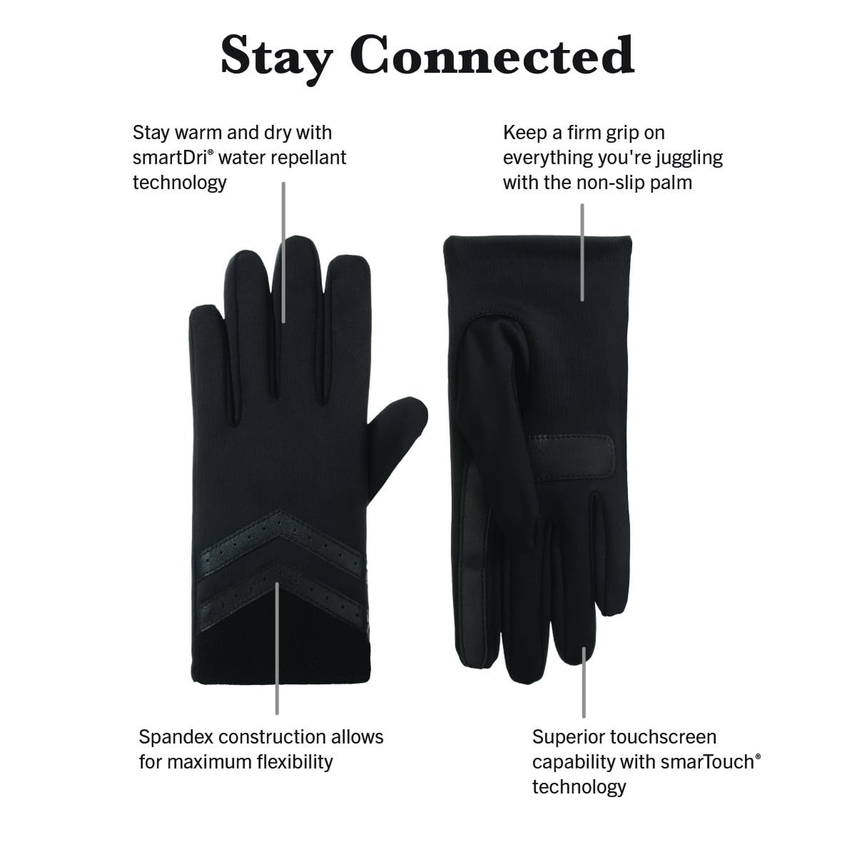 isotoner Spandex corto con inserto de punto acanalado Guantes Mujer