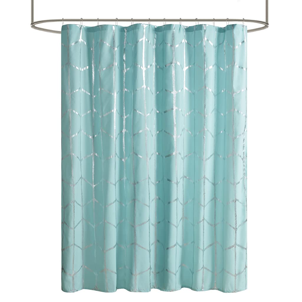 Cortina de Ducha con diseño Inteligente Raina Estampada, geométrica, Lavable a máquina, Moderna decoración de baño para el hogar, 72 x 72 Pulgadas, Color Azul