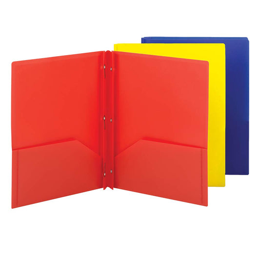 Smead Poly Carpeta de dos bolsillos, cierre de tres agujeros, tamaño carta, rojo, azul, amarillo, (Red, Blue, Yellow)