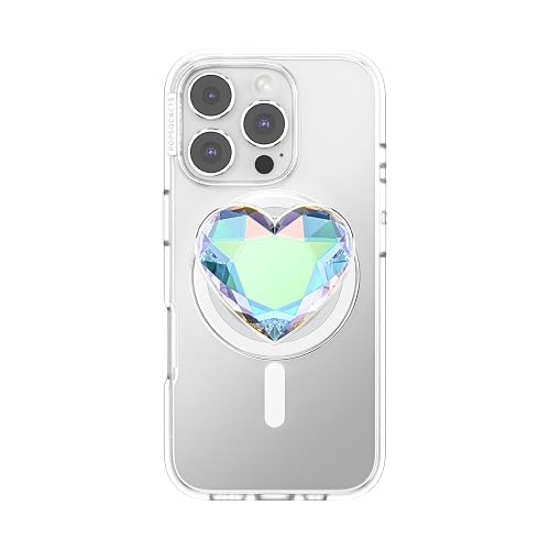 PopSockets - Empuñadura para teléfono MagSafe con Soporte, Soporte magnético, Parte Superior Intercambiable, Agarre Seguro para iPhone MagSafe, teléfono y Tablet, corazón dicroico Iridiscente